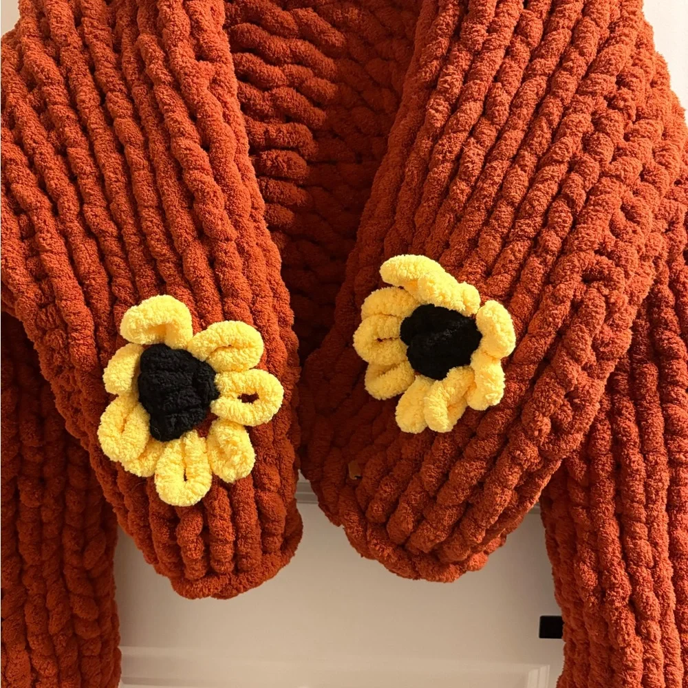 Chunky Knit Sweater with Sunflowers - Picture 2 of 7